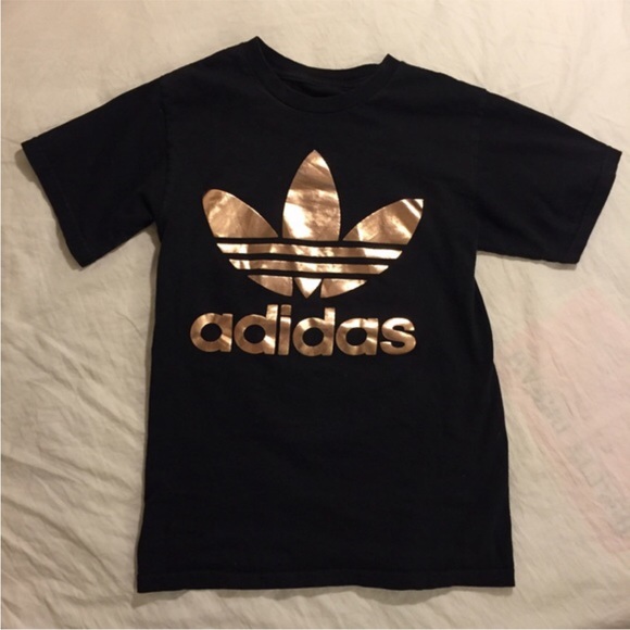 Adidas Rose Gold Double Logo Tee Shirt - Picture 3 of 5